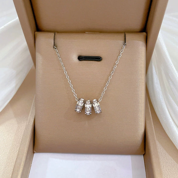 Titanium Steel Geometric Diamondencrusted Electroplated Necklace For Women