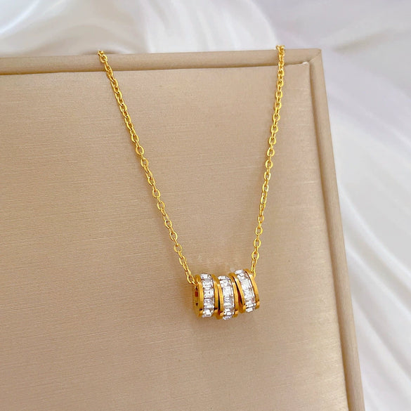 Titanium Steel Geometric Diamondencrusted Electroplated Necklace For Women