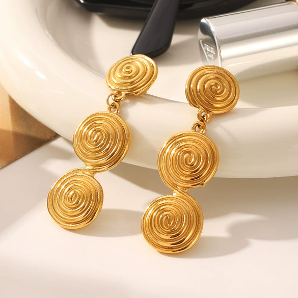 Titanium Steel Geometric Disc Earrings For Women With Pvd Vacuum Plating