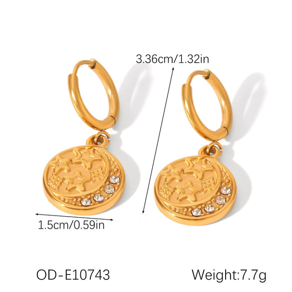 Titanium Steel Geometric Disc Earrings For Women With Pvd Vacuum Plating