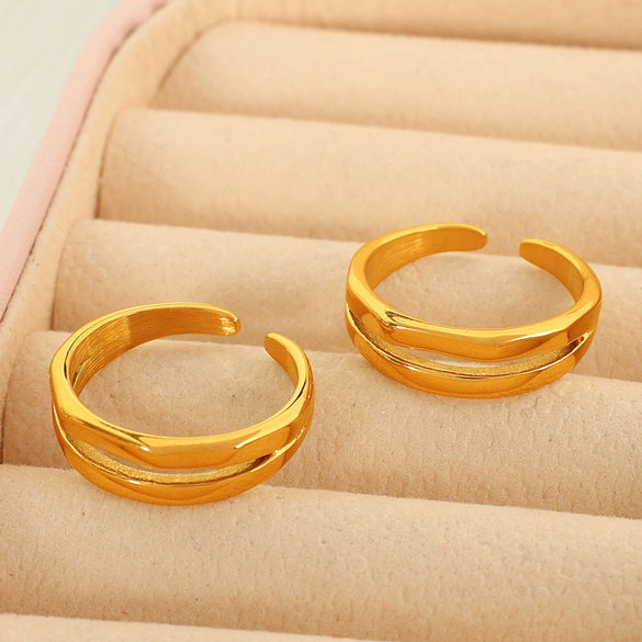 316L Stainless Steel Geometric Double Hollow Opening Electroplated Fashion Women's Ring