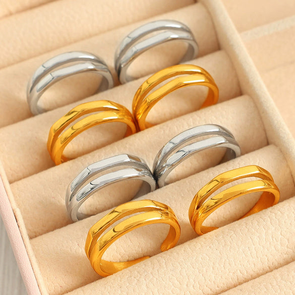 316L Stainless Steel Geometric Double Hollow Opening Electroplated Fashion Women's Ring