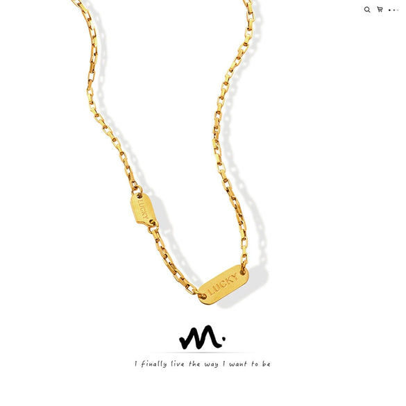 Titanium Steel Geometric Double Layer Clavicle Necklace With Watch Gear Notch Pendant Electroplated Gold Finish