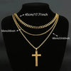 Titanium Steel Geometric Double Layer Cross Pendant Necklace With Cuban Chain And Electroplating Treatment