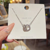 Titanium Steel Geometric Double Ring Circle Clavicle Necklace With Zirconia Design For Women