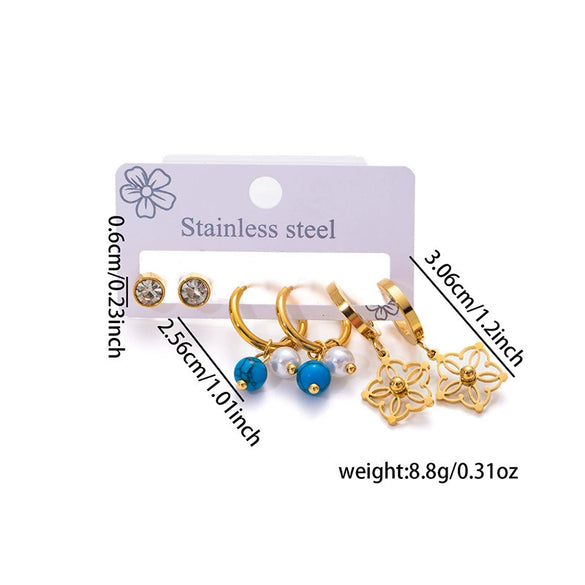 Titanium Steel Geometric Earrings For Women With Blue Turquoise Hollow Round Star Shape Electroplated