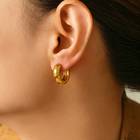 Titanium Steel Geometric Earrings With Electroplating Retro Temperament Round And Mangxing Shapes