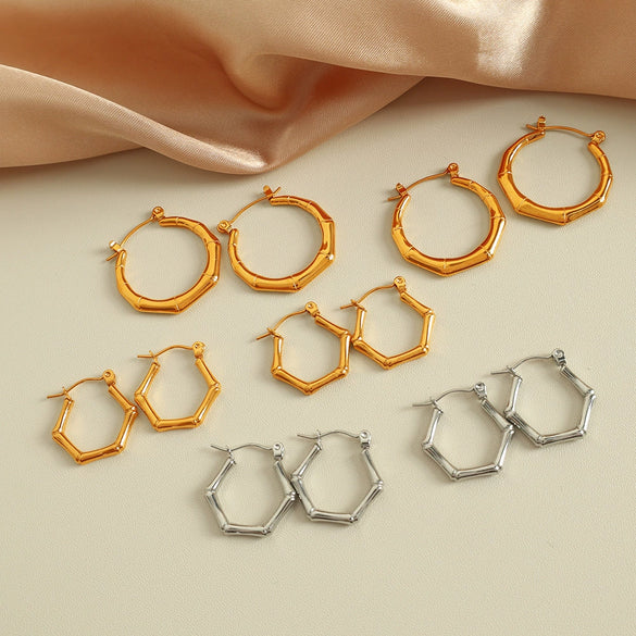 316L Stainless Steel Geometric Electroplated Bamboo Earrings For Women Fashion Jewelry