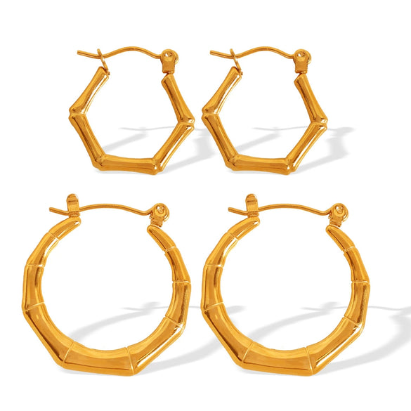 316L Stainless Steel Geometric Electroplated Bamboo Earrings For Women Fashion Jewelry