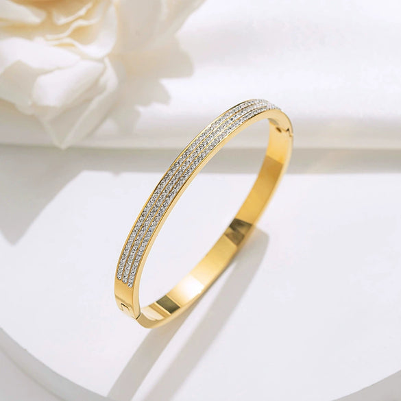 Titanium Steel Geometric Electroplated Three Rows Full Diamond Bracelet Jewelry Wholesale