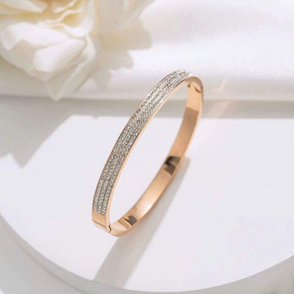 Titanium Steel Geometric Electroplated Three Rows Full Diamond Bracelet Jewelry Wholesale
