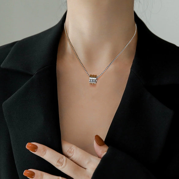 Titanium Steel Geometric Electroplated Threering Minimalistic Fashion Necklace For Unisex