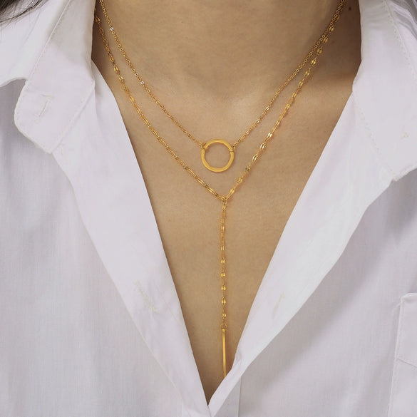 316L Stainless Steel Geometric Element Ring Pendant Yshaped Tassel Hiphop Style Electroplated Neck Chain For Women