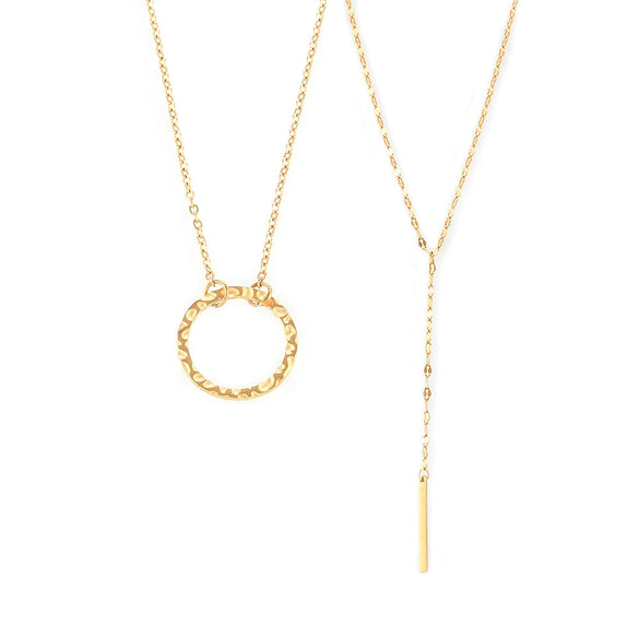 316L Stainless Steel Geometric Element Ring Pendant Yshaped Tassel Hiphop Style Electroplated Neck Chain For Women