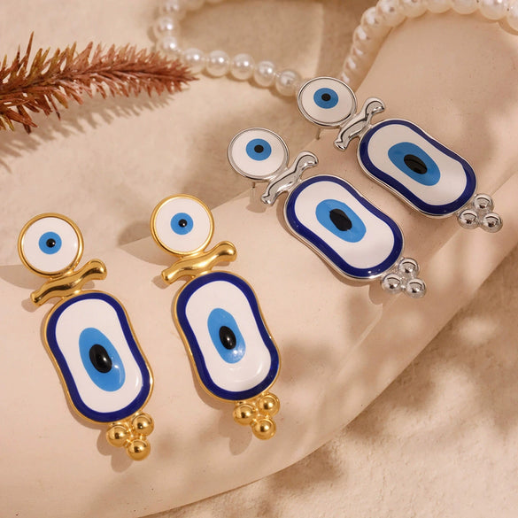Titanium Steel Geometric Fashion Electroplated Blue Eye Devil's Eye Pendant Earrings For Women
