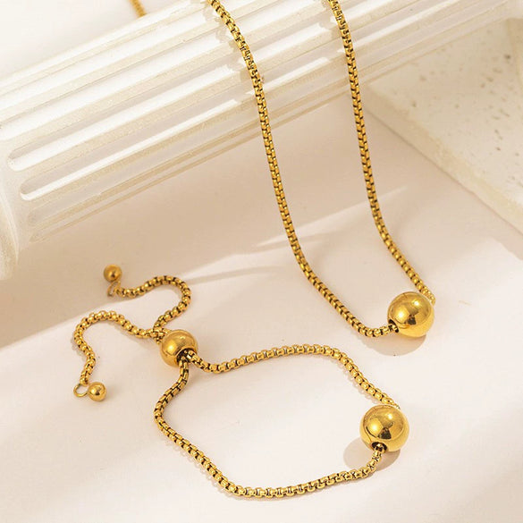 Titanium Steel Geometric Fashion Simple Ball Electroplated Box Chain Necklace For Women