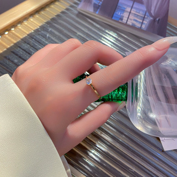 Titanium Steel Geometric Fashionable Simple Classic Sixclaw Diamond Ring For Women And Couple Electroplated Light Luxury Jewelry