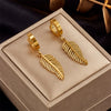 Titanium Steel Geometric Feather Pendant Jewelry Electroplated Women's Ear Studs Simple Natural Style