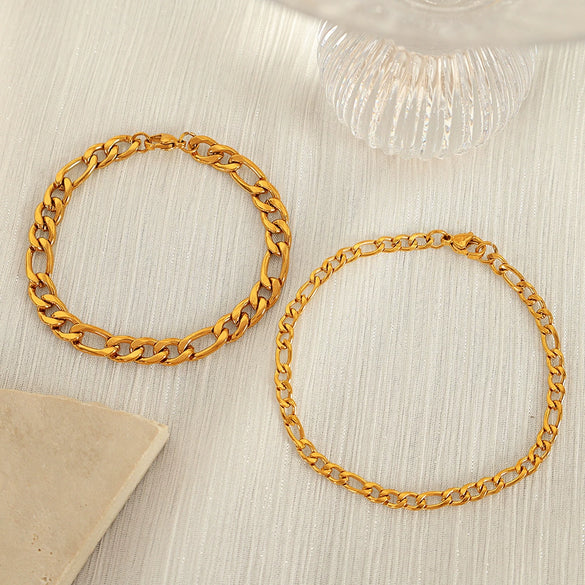 316L Stainless Steel Geometric Figaro Cuba Chain Bracelet For Women With Electroplating