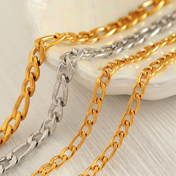 316L Stainless Steel Geometric Figaro Cuba Chain Bracelet For Women With Electroplating