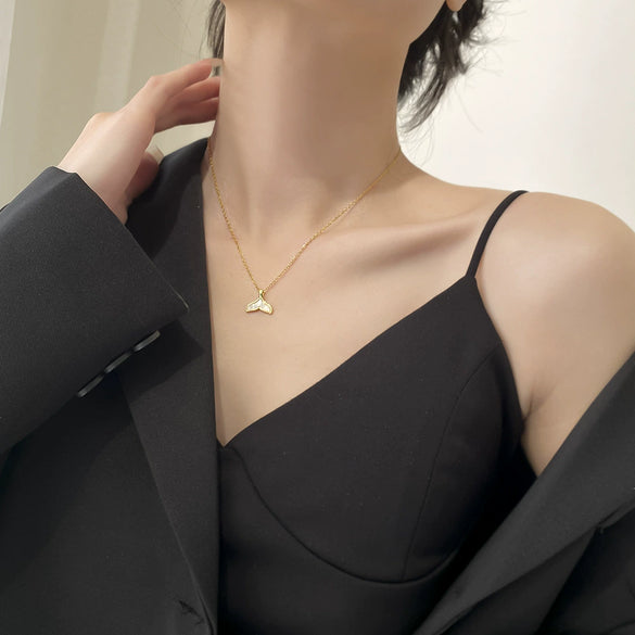 Titanium Steel Geometric Fishtail Pendant Necklace For Women With Electroplating Process