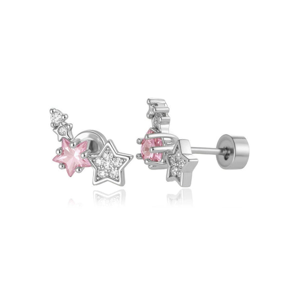 Titanium Steel Geometric Fivepointed Star Zircon Earrings For Girls