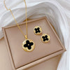Titanium Steel Geometric Four Leaf Flower Zircon Electroplating Women's Necklace Earrings Set