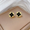 Titanium Steel Geometric Four Leaf Flower Zircon Electroplating Women's Necklace Earrings Set