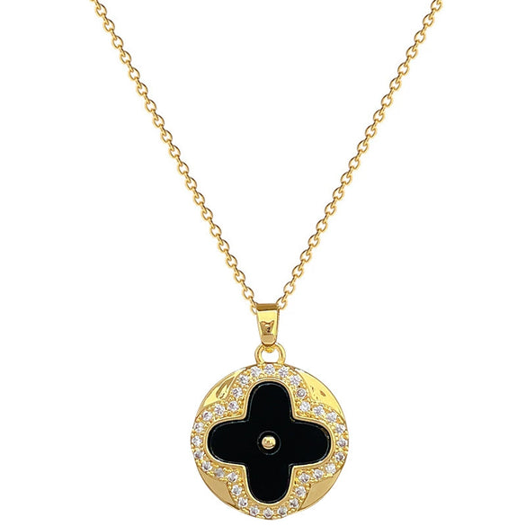Titanium Steel Geometric Four Leaf Flower Zircon Electroplating Women's Necklace Earrings Set