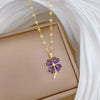 Titanium Steel Geometric Four Leaf Zircon Pendant Necklace For Women With Cartoon And Plant Flower Style Diamond Design