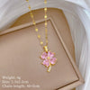 Titanium Steel Geometric Four Leaf Zircon Pendant Necklace For Women With Cartoon And Plant Flower Style Diamond Design