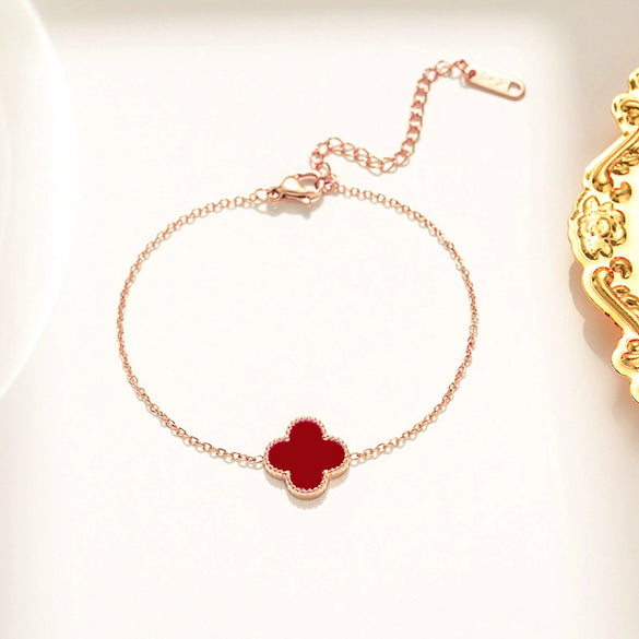 Titanium Steel Geometric Fourleaf Clover Bracelet Electroplated Light Luxury Women's Summer Fashion Accessory