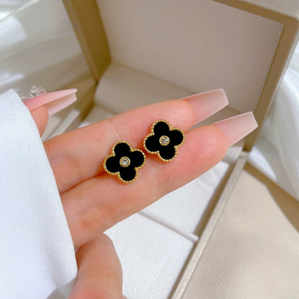 Titanium Steel Geometric Fourleaf Flower Electroplated Minimalist Style Earrings For Men And Women