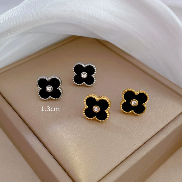 Titanium Steel Geometric Fourleaf Flower Electroplated Minimalist Style Earrings For Men And Women