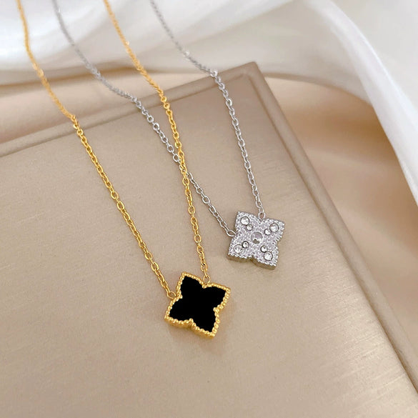 Titanium Steel Geometric Fourleaf Flower Furnace Real Gold Plated Unisex Necklace