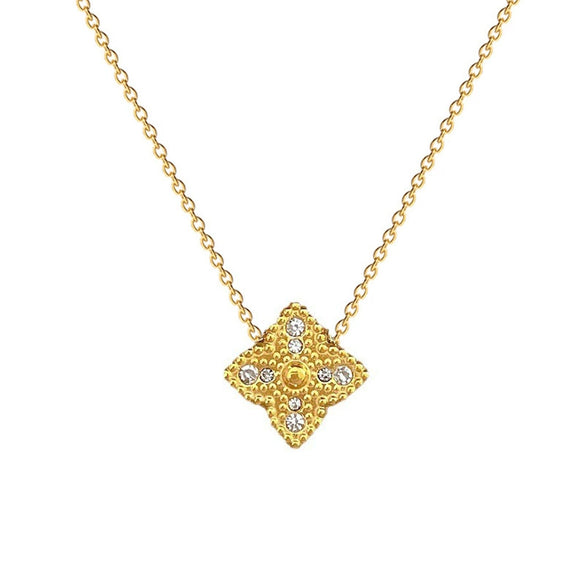 Titanium Steel Geometric Fourleaf Flower Furnace Real Gold Plated Unisex Necklace