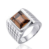 Titanium Steel Geometric Gem Inlay Ring With Great Wall Pattern Electroplated Unisex Statement Band
