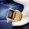 Titanium Steel Geometric Gem Inlay Ring With Great Wall Pattern Electroplated Unisex Statement Band