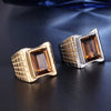 Titanium Steel Geometric Gem Inlay Ring With Great Wall Pattern Electroplated Unisex Statement Band