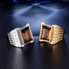 Titanium Steel Geometric Gem Inlay Ring With Great Wall Pattern Electroplated Unisex Statement Band