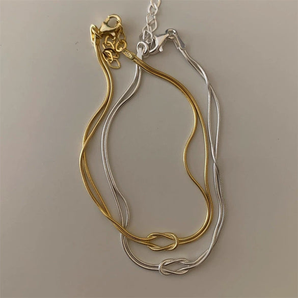 Titanium Steel Geometric Hand Knotted Necklace And Herringbone Bracelet Gold Plated Jewelry