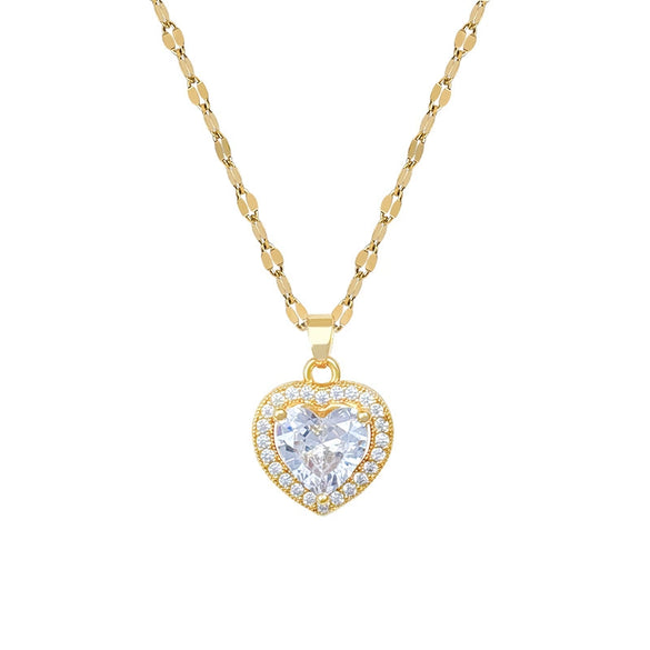 Titanium Steel Geometric Heart Clavicle Necklace With Diamond Microembedded And Copper Pendant