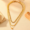 Titanium Steel Geometric Heart Necklace Multi Layer Gold Plated