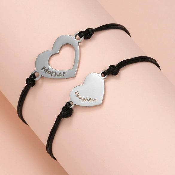 Titanium Steel Geometric Heartshaped Engraving Woven Bracelet