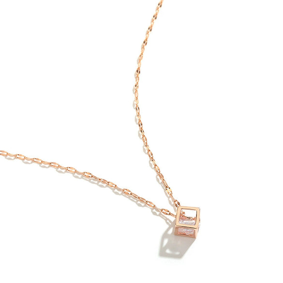Titanium Steel Geometric Hollow Square Zircon Pendant With Water Wave Chain Electroplated Women's Clavicle Chain Necklace