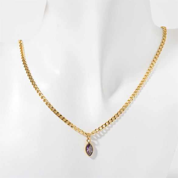 Titanium Steel Geometric Horse Eye Zircon Necklace With Electroplating For Women Light Luxury Style