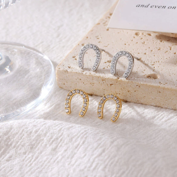 Titanium Steel Geometric Horseshoe Shaped Electroplated Women's Piercing Earrings Jewelry