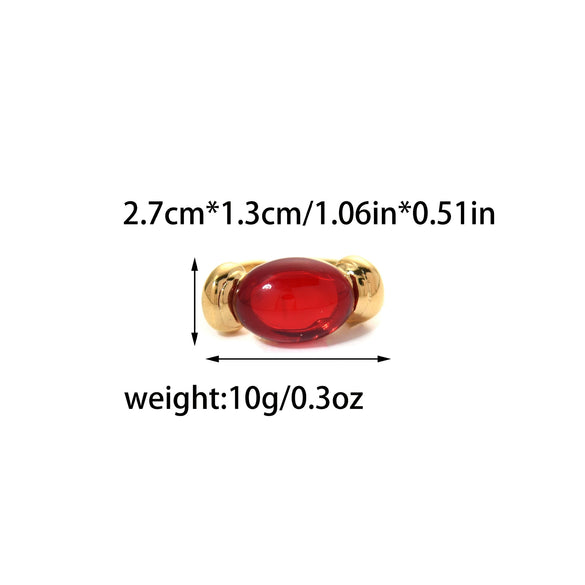 Titanium Steel Geometric Inlaid Oval Black Gem Open Ring For Women Light Luxury Electroplating Design