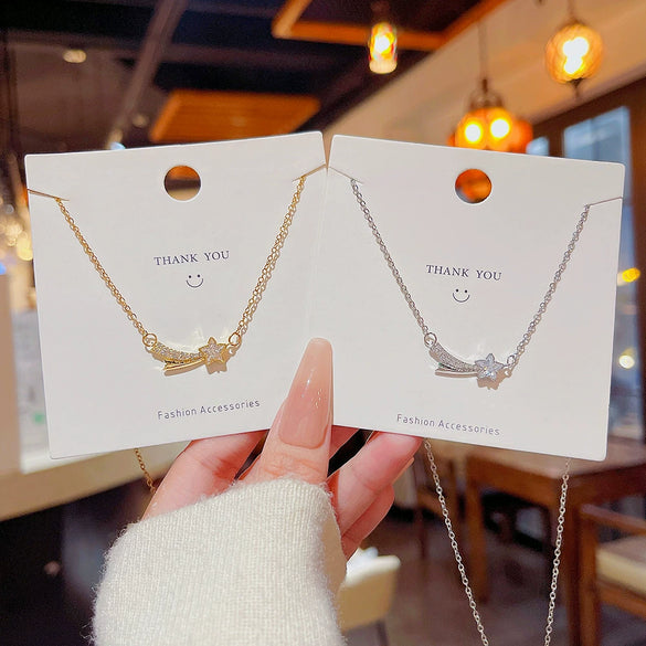 Titanium Steel Geometric Inlaid Zircon Mixed Gem Inlay Light Luxury Style Women's Meteor Necklace