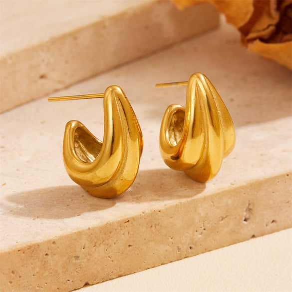 Titanium Steel Geometric Inlaid Zircon Oval Cartoon Earrings Gold Plated Vacuum Electroplated In Furnace